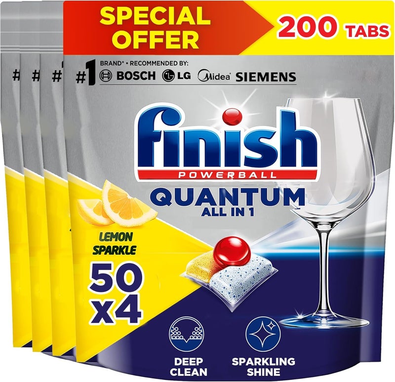 Powerball Quantum Dishwasher Detergent, Lemon Sparkle Scent, 50 Tabs x 4 - Image 1