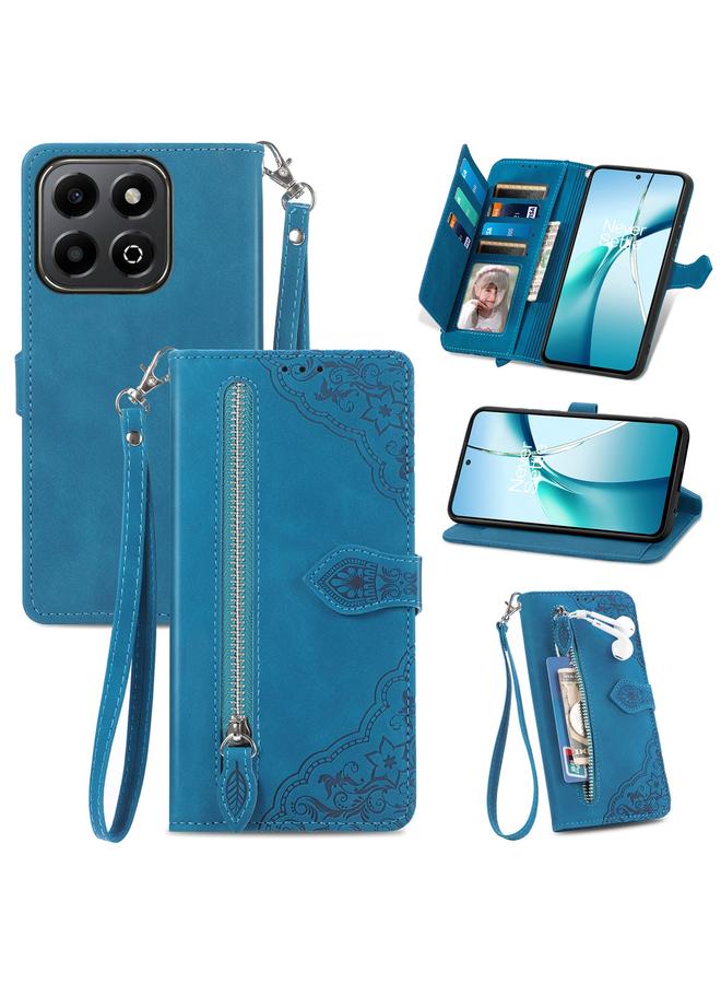 S-TOP Case For Honor 200 Smart Embossed Flower Zipper Leather Phone Case - Image 1