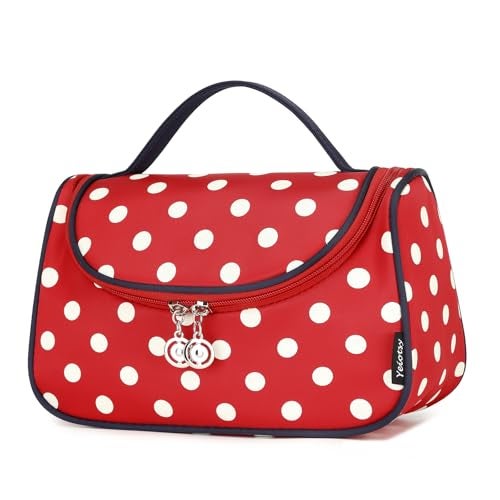 Yeiotsy Travel Cosmetic Bag – Polka Dots Makeup Travel Organizer, Hanging Toiletry Bag for Women (Classic Red) - Image 1