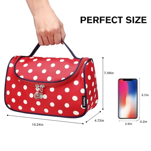 Yeiotsy Travel Cosmetic Bag – Polka Dots Makeup Travel Organizer, Hanging Toiletry Bag for Women (Classic Red) - Image 3