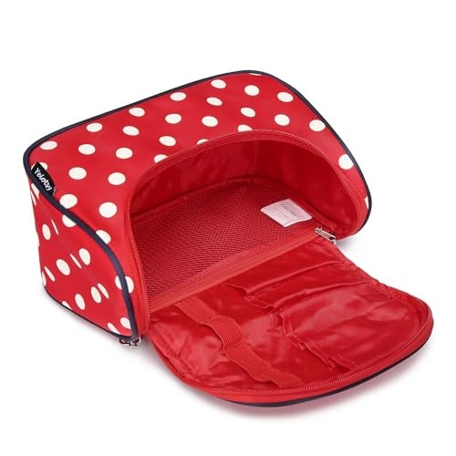 Yeiotsy Travel Cosmetic Bag – Polka Dots Makeup Travel Organizer, Hanging Toiletry Bag for Women (Classic Red) - Image 4