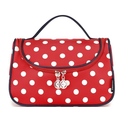 Yeiotsy Travel Cosmetic Bag – Polka Dots Makeup Travel Organizer, Hanging Toiletry Bag for Women (Classic Red) - Image 5