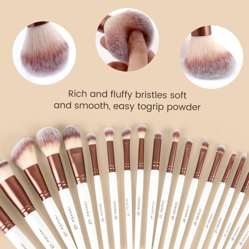 OMANIAC 20Pcs Makeup Brush Set Professional - Premium Synthetic Foundation Eyeshadow Blending Face Powder Brushes with Travel Case - Cruelty-Free Beauty Gift Kit for Beginners & Women (White) - Image 3