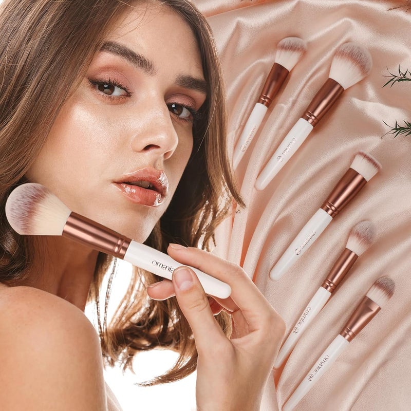 OMANIAC 20Pcs Makeup Brush Set Professional - Premium Synthetic Foundation Eyeshadow Blending Face Powder Brushes with Travel Case - Cruelty-Free Beauty Gift Kit for Beginners & Women (White) - Image 2