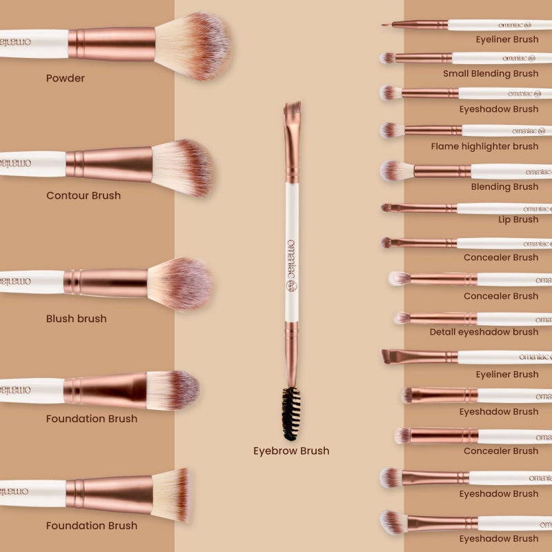 OMANIAC 20Pcs Makeup Brush Set Professional - Premium Synthetic Foundation Eyeshadow Blending Face Powder Brushes with Travel Case - Cruelty-Free Beauty Gift Kit for Beginners & Women (White) - Image 4