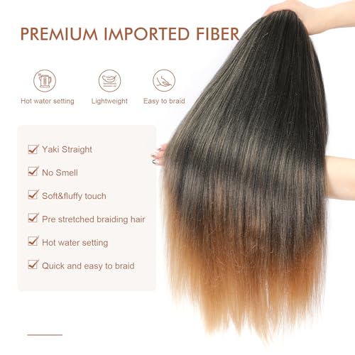 DIFUNEE Pre-stretched Braiding Hair - 20 Inch 8 Packs Ombre Blonde Long Braiding Hair For Twist or Box Braids, Yaki Texture Hot Water Setting Synthetic Braiding Hair Extensions (20 Inch, T27-8P) - Image 3