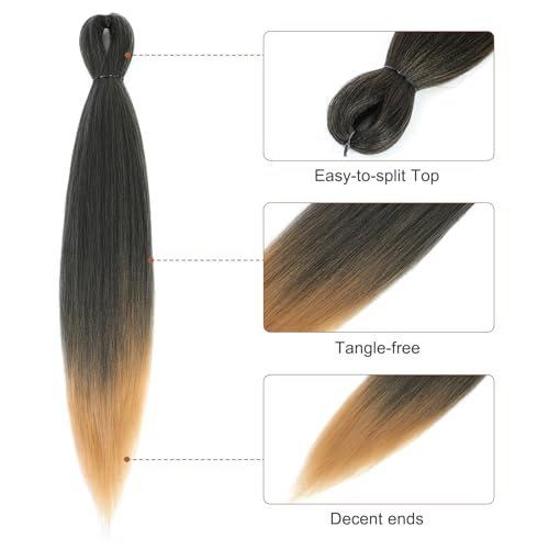 DIFUNEE Pre-stretched Braiding Hair - 20 Inch 8 Packs Ombre Blonde Long Braiding Hair For Twist or Box Braids, Yaki Texture Hot Water Setting Synthetic Braiding Hair Extensions (20 Inch, T27-8P) - Image 2