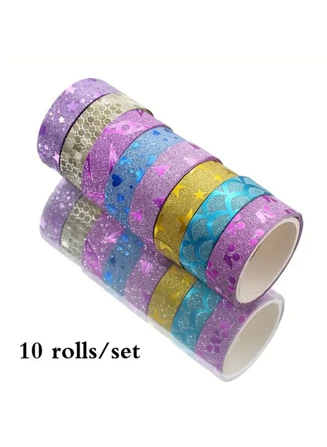 Style 1 Mixed Color Glitter Washi Tape Set 10 Rolls 15mm x 3m DIY Handmade Decoration - Image 1
