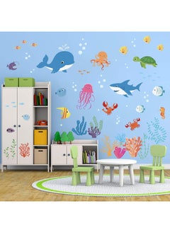 decalmile decalmile Under The Sea Dolphin Fish Wall Stickers Kids Room Wall Decor Vinyl Peel and Stick Wall Decals for Baby Nursery Bedroom Playing Room  - Image 1
