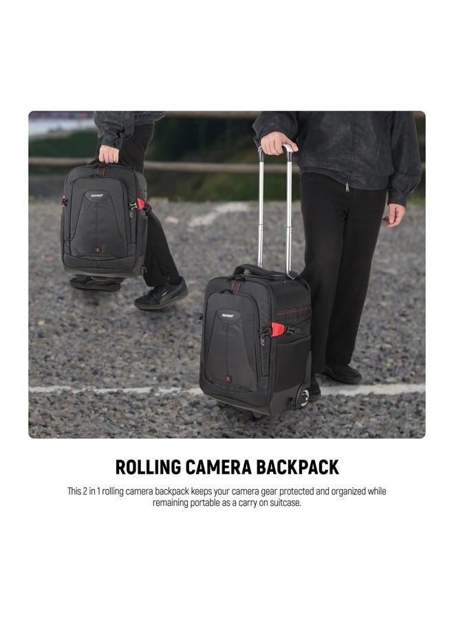 Neewer 2-in-1 Rolling Camera Backpack Trolley Case - Anti-Shock Detachable Padded Compartment, Hidden Pull Bar, Durable, Waterproof for Camera,Tripod,Flash Light,Lens,Laptop for Air Travelling(Black) - Image 2