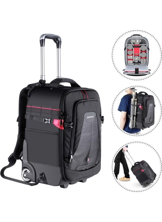 Neewer 2-in-1 Rolling Camera Backpack Trolley Case - Anti-Shock Detachable Padded Compartment, Hidden Pull Bar, Durable, Waterproof for Camera,Tripod,Flash Light,Lens,Laptop for Air Travelling(Black) - Image 3