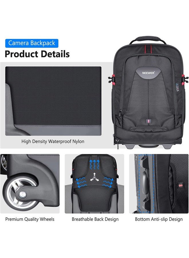 Neewer 2-in-1 Rolling Camera Backpack Trolley Case - Anti-Shock Detachable Padded Compartment, Hidden Pull Bar, Durable, Waterproof for Camera,Tripod,Flash Light,Lens,Laptop for Air Travelling(Black) - Image 5