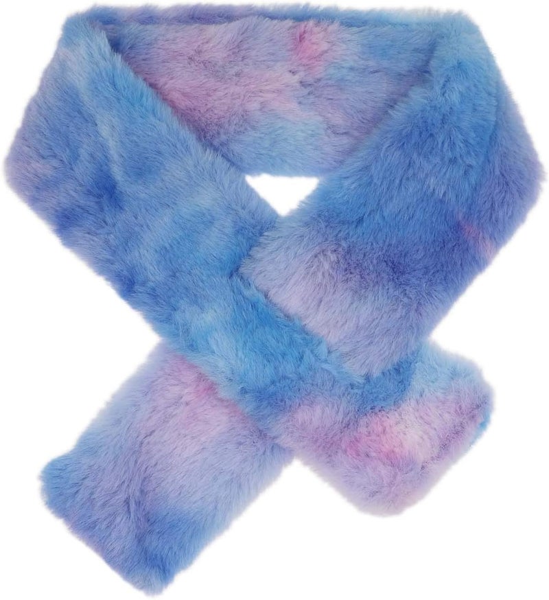 Newfancy Kids Winter Rainbow Scarf Gradient Cross Tie Collar Fluffy Fur Plush Shawl Wrap Neck Warmer for Toddler Girls Boys - Image 3