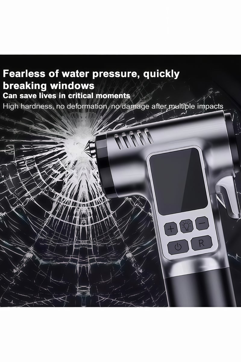 6 In1 Auto Tire Pump Air Compressor Escape Tool, Auto Tire Pump With LED Light With Safety Hammer And Seat Belt Cutter 10 Tire Repair Plugs Included - Image 4