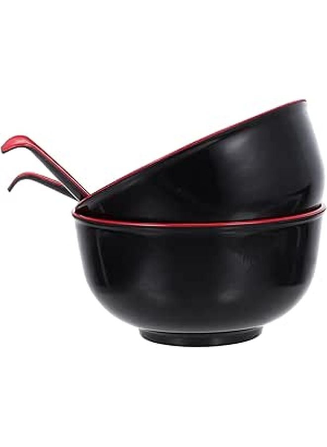 Unbreakable Melamine Ramen Bowls Set with Dual Color Spoons for Home and Restaurant Use - Image 1