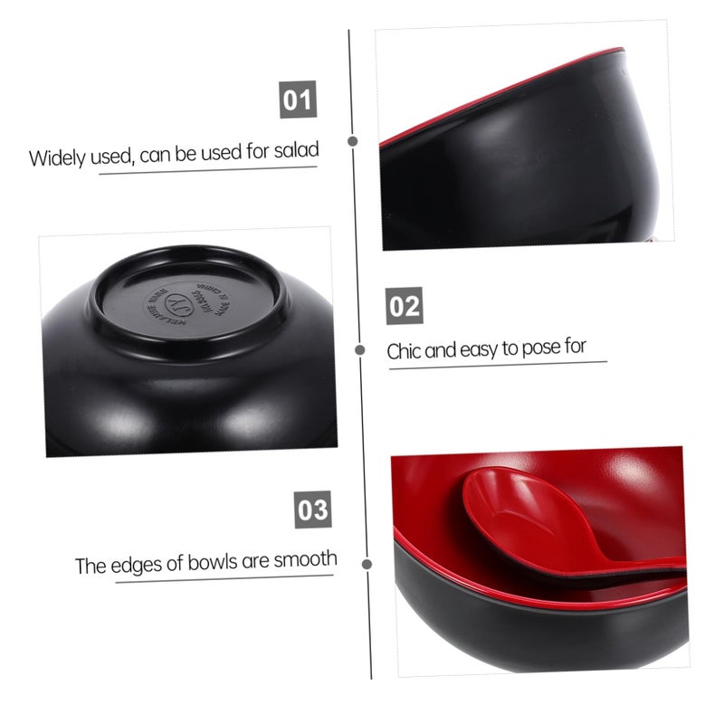 Unbreakable Melamine Ramen Bowls Set with Dual Color Spoons for Home and Restaurant Use - Image 3