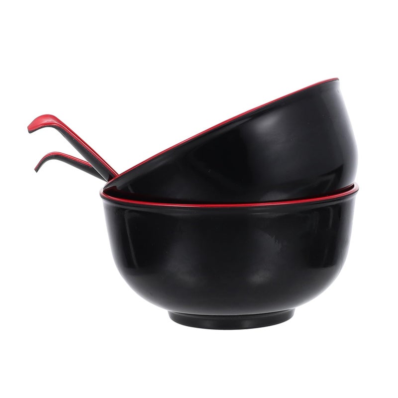 Unbreakable Melamine Ramen Bowls Set with Dual Color Spoons for Home and Restaurant Use - Image 2