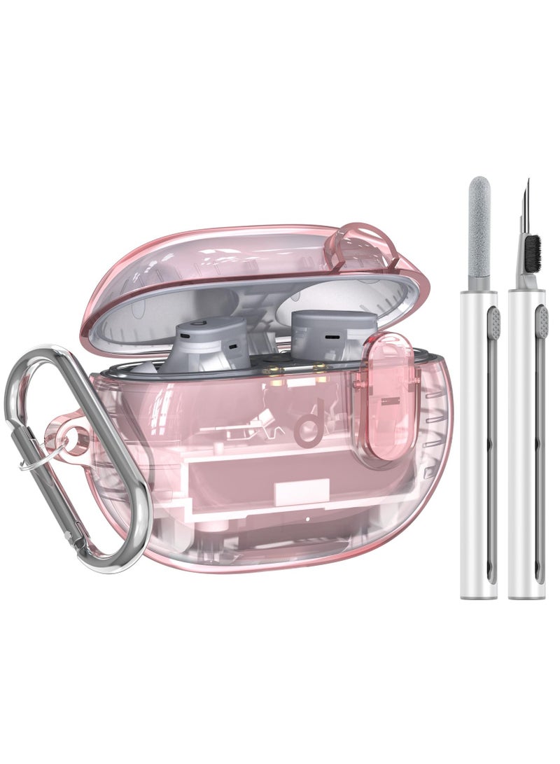 Pink Shockproof Clear Case for Beats Studio Buds Plus and 2021 Models, Secure Lock Cover with Cleaning Kit and Keychain - Image 1