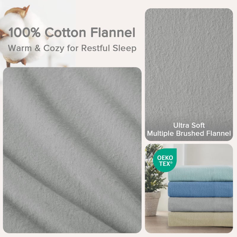 Comfort Spaces Cotton Flannel Sheets King Size, Ultra Soft Flannel Sheet Set with 14" Elastic Pocket Fits up to 16" Mattress, Breathable Warm Flannel Bedding, Grey Solid 4 Piece - Image 5