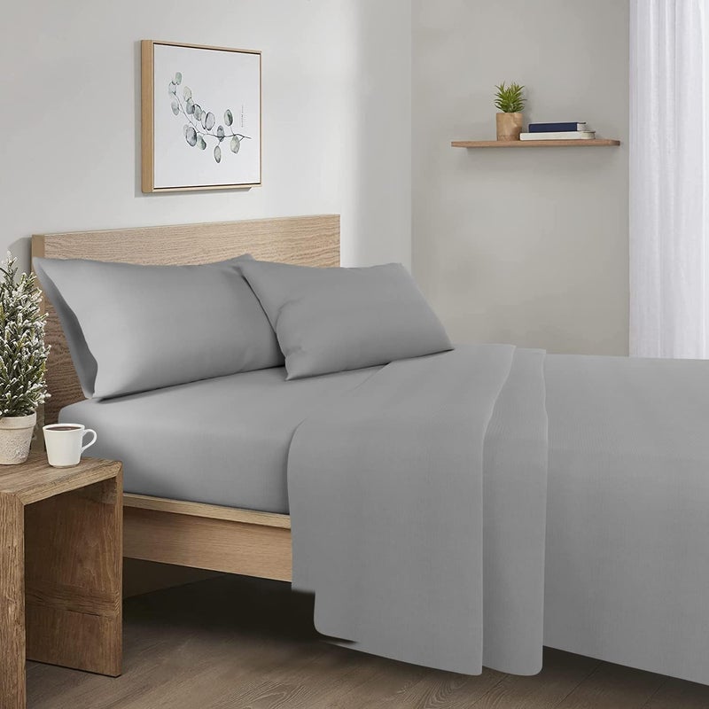 Comfort Spaces Cotton Flannel Sheets King Size, Ultra Soft Flannel Sheet Set with 14" Elastic Pocket Fits up to 16" Mattress, Breathable Warm Flannel Bedding, Grey Solid 4 Piece - Image 2