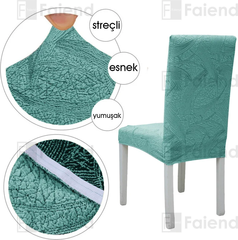 Faiend Elastic flexible chair cover Stetch lycra kitchen living room chair cover (4-pcs) Sehra pattern mint