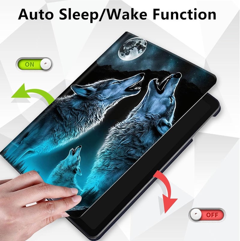 غلاف لجهاز Fire HD 10 Tablet الإصدار الحادي عشر 2021 ولجهاز Amazon Fire HD10 Plus مقاس 10.1 بوصة، حامل ذكي واقي قابل للدوران 360 درجة، لجهاز Fire HD 10 2021 Tablet، تصميم أسماك القرش الزرقاء اللطيفة - Image 4