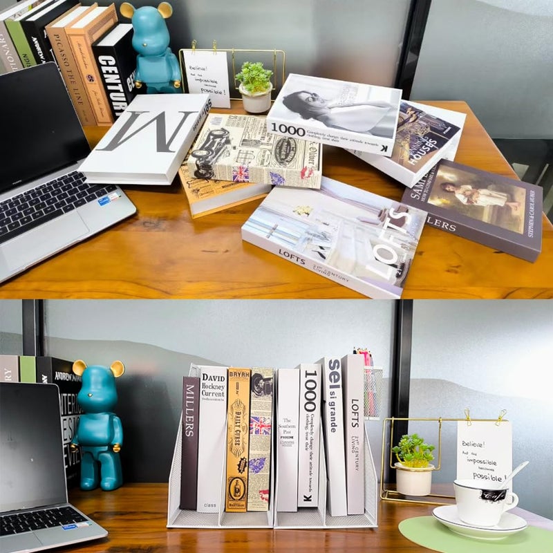 RHONZHAO 2 Set Desk Organizers, Metal Desk Magazine File Holder and 1 Pen Holder, 2 Compartments Mesh File Holder, Mesh Desktop Organizer and Storage (white) - Image 4