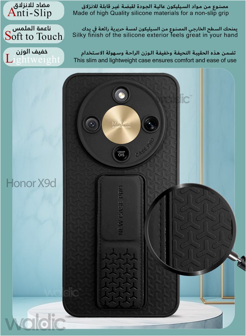 Waldic Honor X9d Premium Case | Premium Silicone Magnetic Hand Grip Holder Case Cover Designed for Honor X9d | Honor X9d Case Camera and Drop Protection Thin Protective Back Cover Case for Honor X9d - Black - Image 2