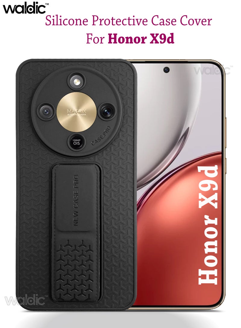 Waldic Honor X9d Premium Case | Premium Silicone Magnetic Hand Grip Holder Case Cover Designed for Honor X9d | Honor X9d Case Camera and Drop Protection Thin Protective Back Cover Case for Honor X9d - Black - Image 1
