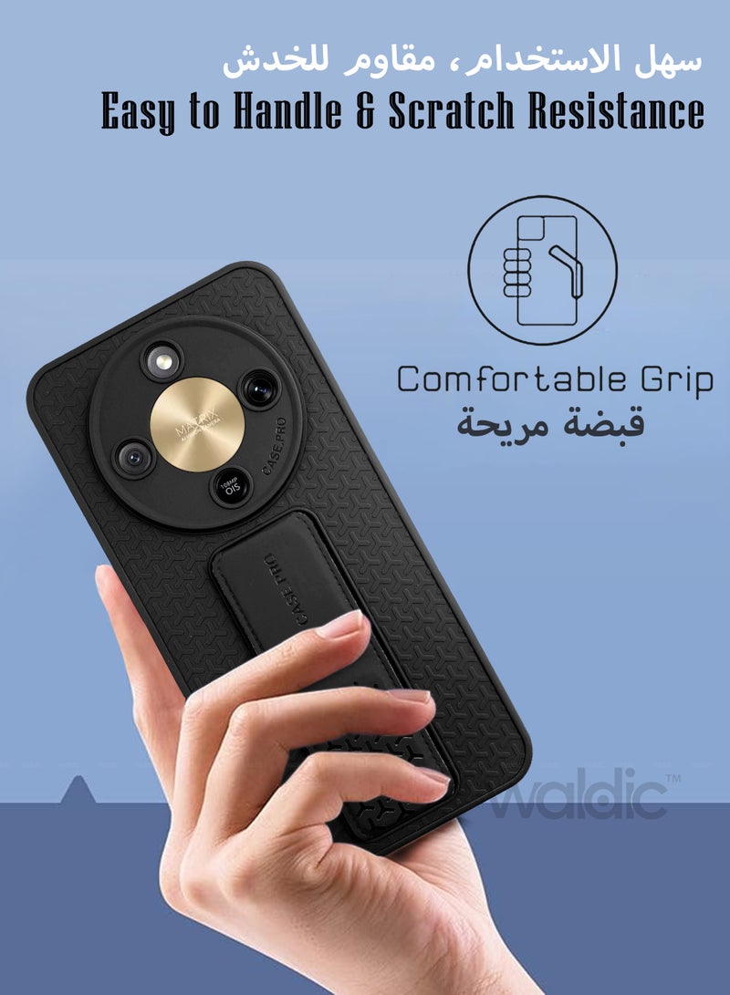 Waldic Honor X9d Premium Case | Premium Silicone Magnetic Hand Grip Holder Case Cover Designed for Honor X9d | Honor X9d Case Camera and Drop Protection Thin Protective Back Cover Case for Honor X9d - Black - Image 4