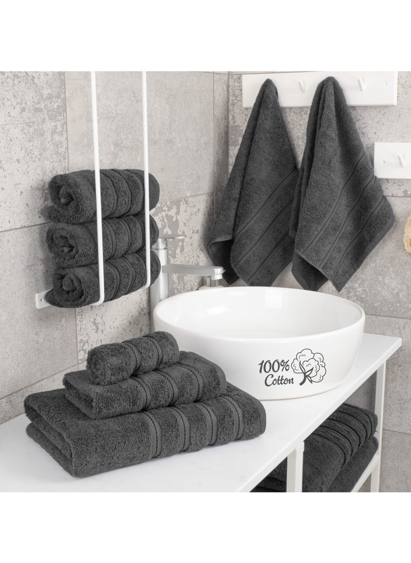 Safi Plus Towel Set Luxury Hotel Quality 600 GSM Genuine Combed Cotton, Super Soft & Absorbent Family Bath Towels 6 Piece Set -  2 Bath Towels, 2 Hand Towels, 2 Washcloths - Dark Grey  - Image 2