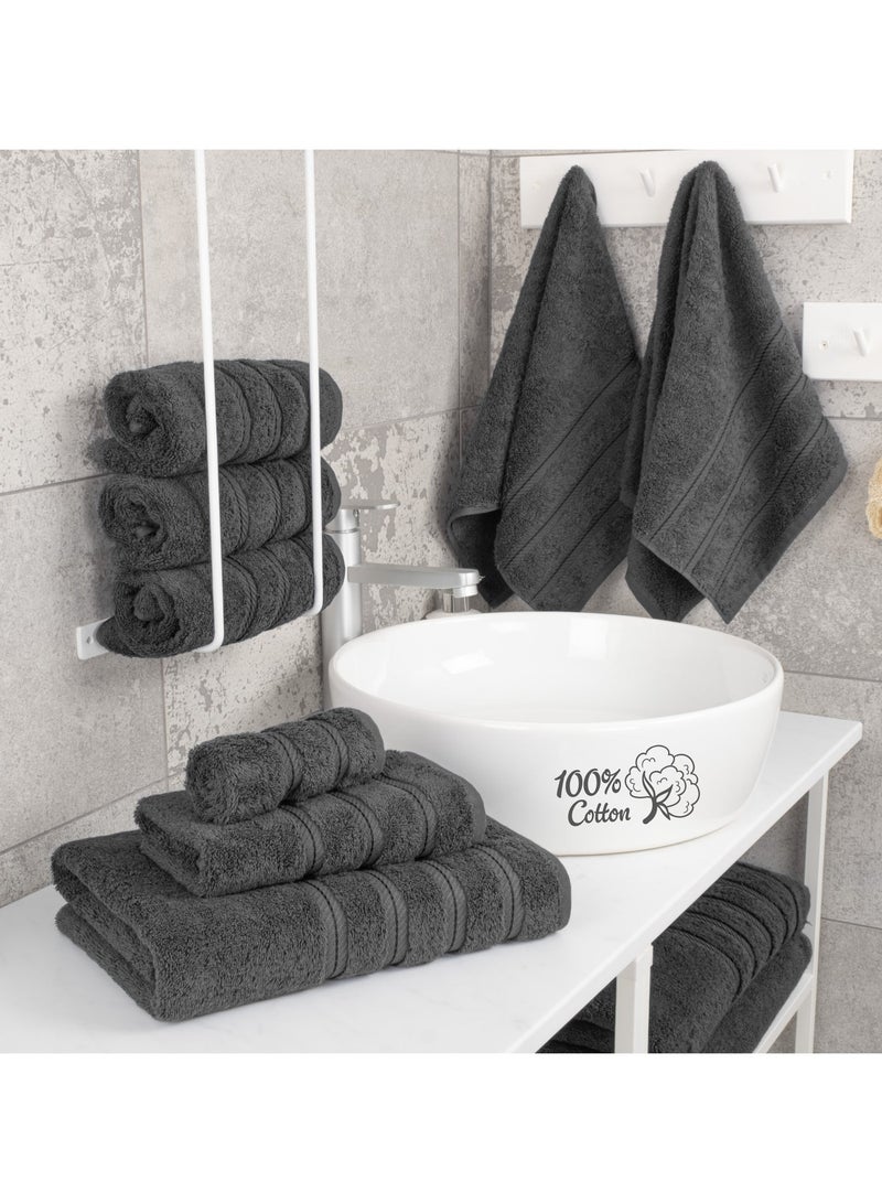 Safi Plus Towel Set Luxury Hotel Quality 600 GSM Genuine Combed Cotton, Super Soft & Absorbent Family Bath Towels 6 Piece Set -  2 Bath Towels, 2 Hand Towels, 2 Washcloths - Dark Grey - Image 2
