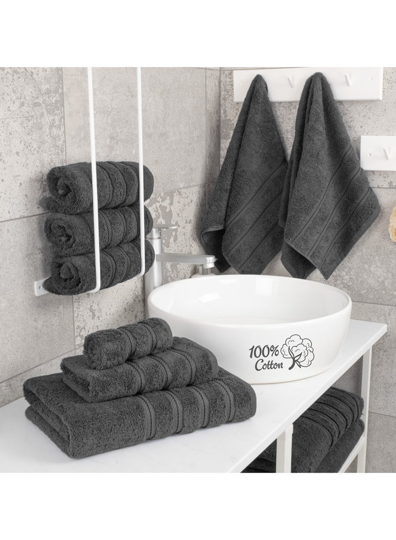 Safi Plus Towel Set Luxury Hotel Quality 600 GSM Genuine Combed Cotton, Super Soft & Absorbent Family Bath Towels 6 Piece Set -  2 Bath Towels, 2 Hand Towels, 2 Washcloths - Dark Grey - Image 3