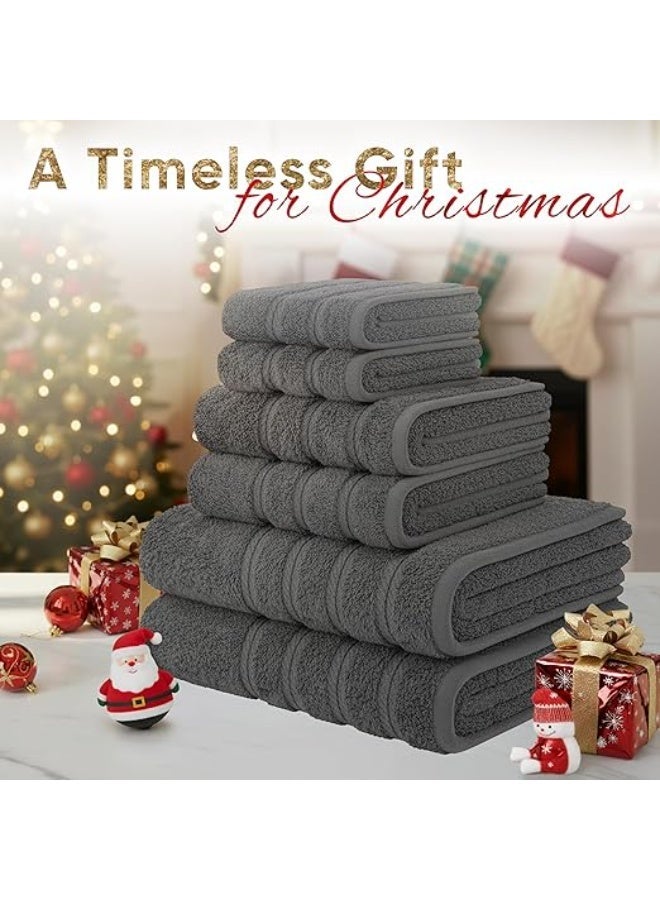 Safi Plus Towel Set Luxury Hotel Quality 600 GSM Genuine Combed Cotton, Super Soft & Absorbent Family Bath Towels 6 Piece Set -  2 Bath Towels, 2 Hand Towels, 2 Washcloths - Dark Grey - Image 2