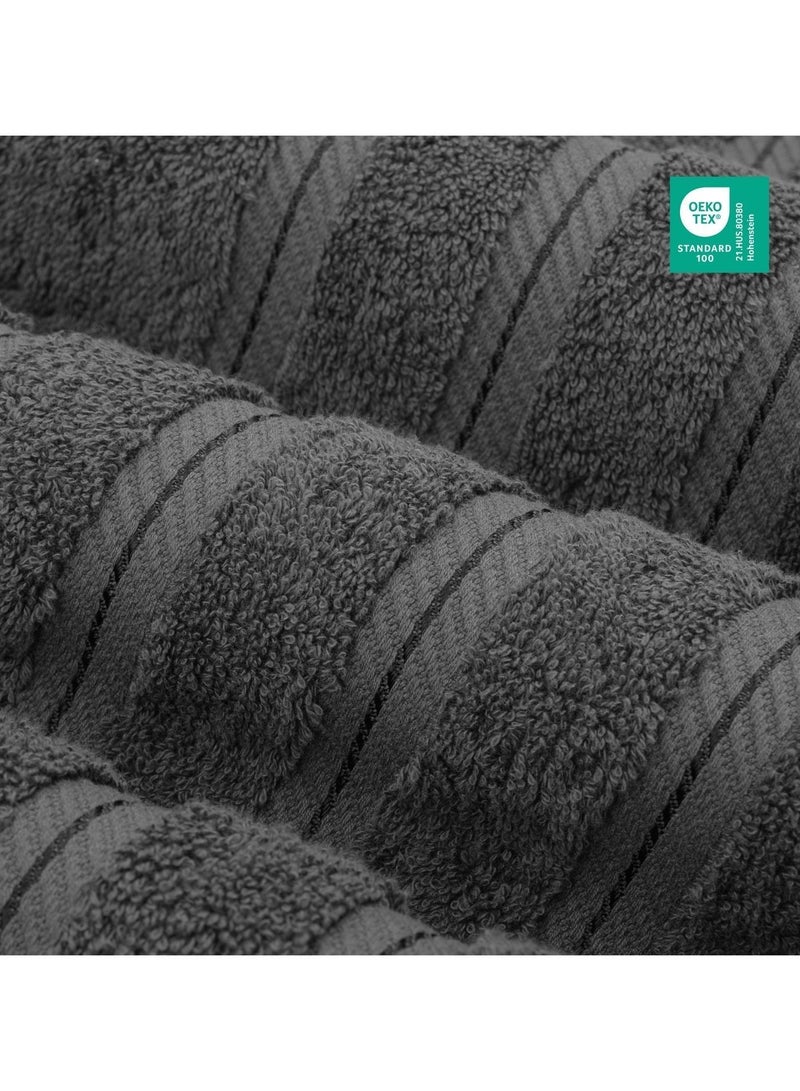 سافي بلس مجموعة مناشف فندق فاخر بجودة 600 GSM قطن ممشط طبيعي ، مناشف حمام عائلية فائقة النعومة والامتصاص 6 قطع - 2 فوط حمام ، 2 منشفة يد ، 2 منشفة - رمادي غامق - Image 4