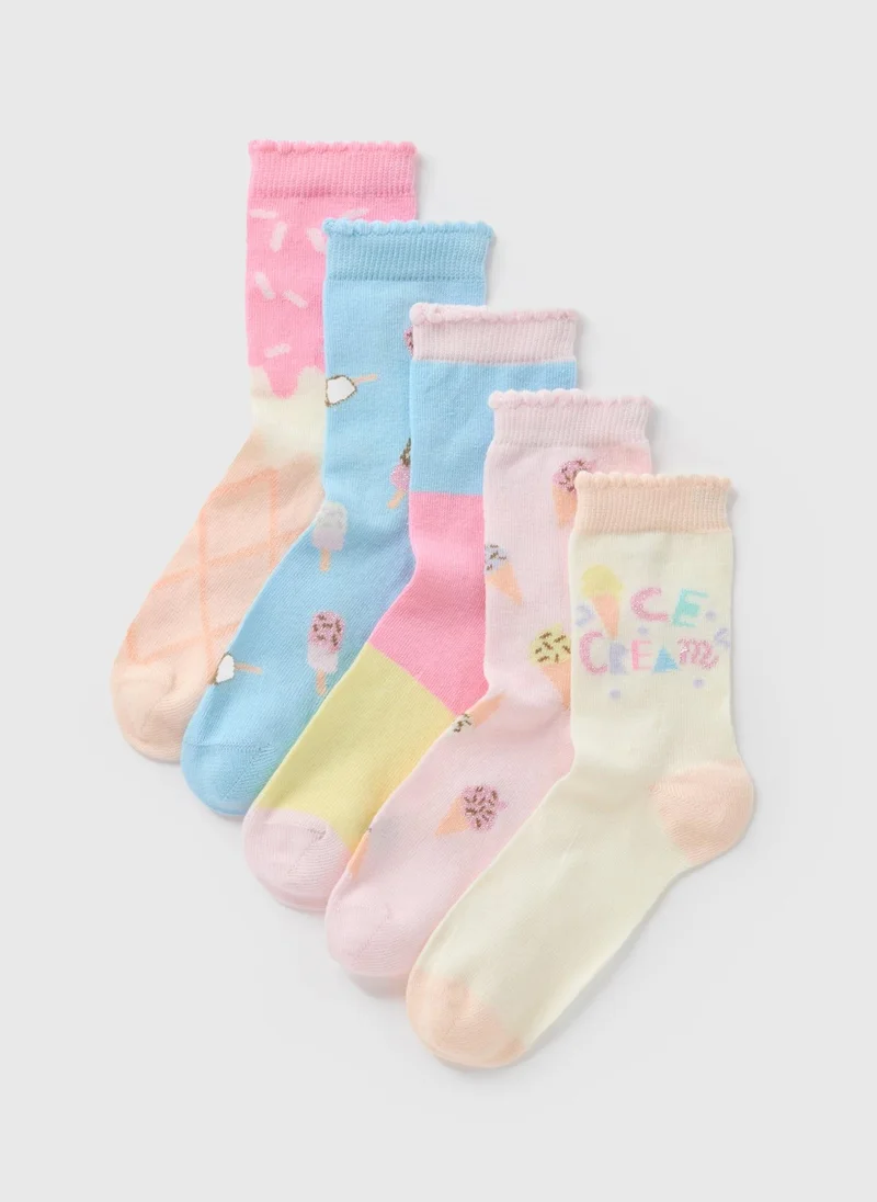 Matalan Girls Pink 5 Pack Ice Cream Socks