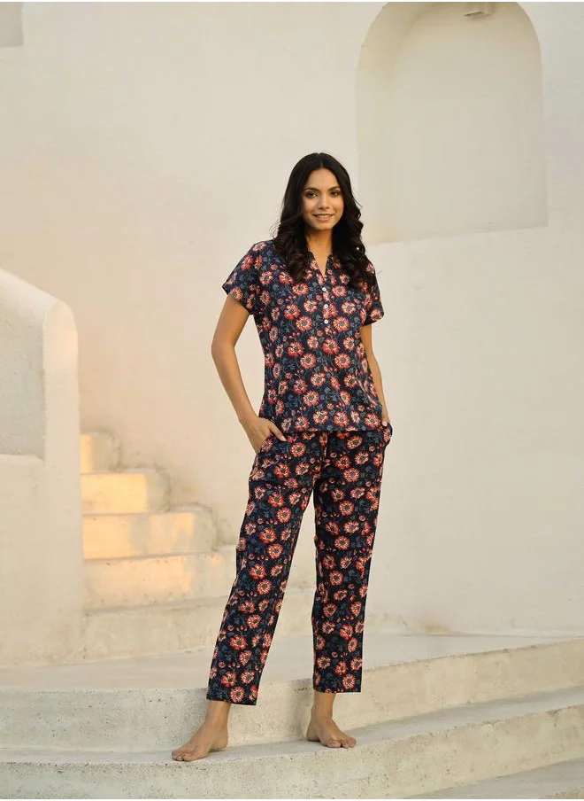 سانسكريتي هومز Sanskrutihomes Printed Buttoned Pure Cotton Shirt and Pyjama Set