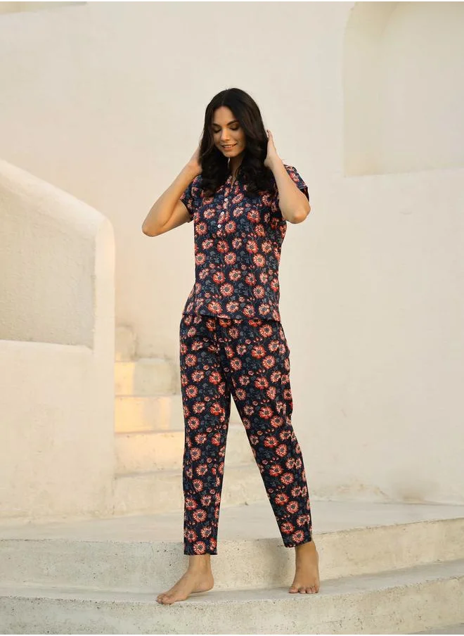 سانسكريتي هومز Sanskrutihomes Printed Buttoned Pure Cotton Shirt and Pyjama Set