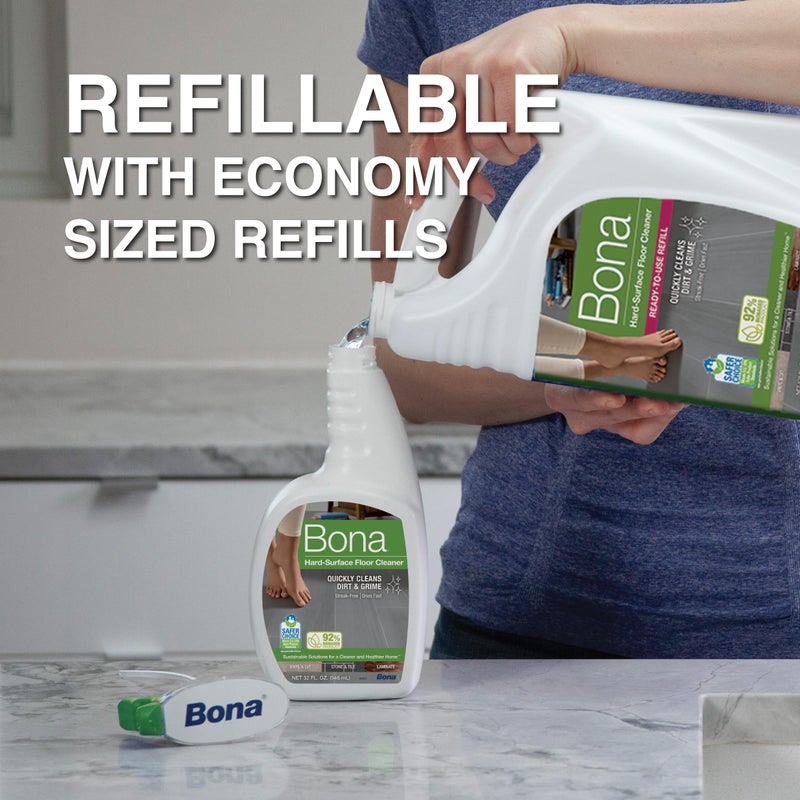 BONA بونا رذاذ منظف الأرضيات متعدد الأسطح - 32 أونصة سائلة - بدون رائحة - قابل لإعادة التعبئة - حل تنظيف الأرضيات خالي من البقايا للحجر، البلاط، اللامينيت، والأرضيات الفينيل (عبوة من 2) - Image 3