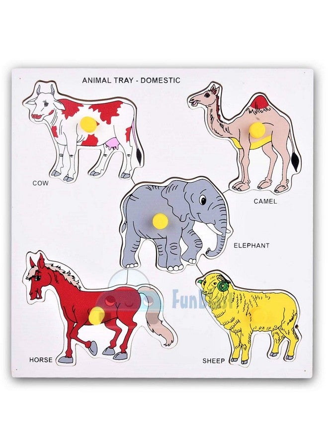 FunBlast Wooden Learning Domestic Animal Puzzle Board for Kids Learning Toy for Kids - (Multicolor; Pack of 1) - Image 1