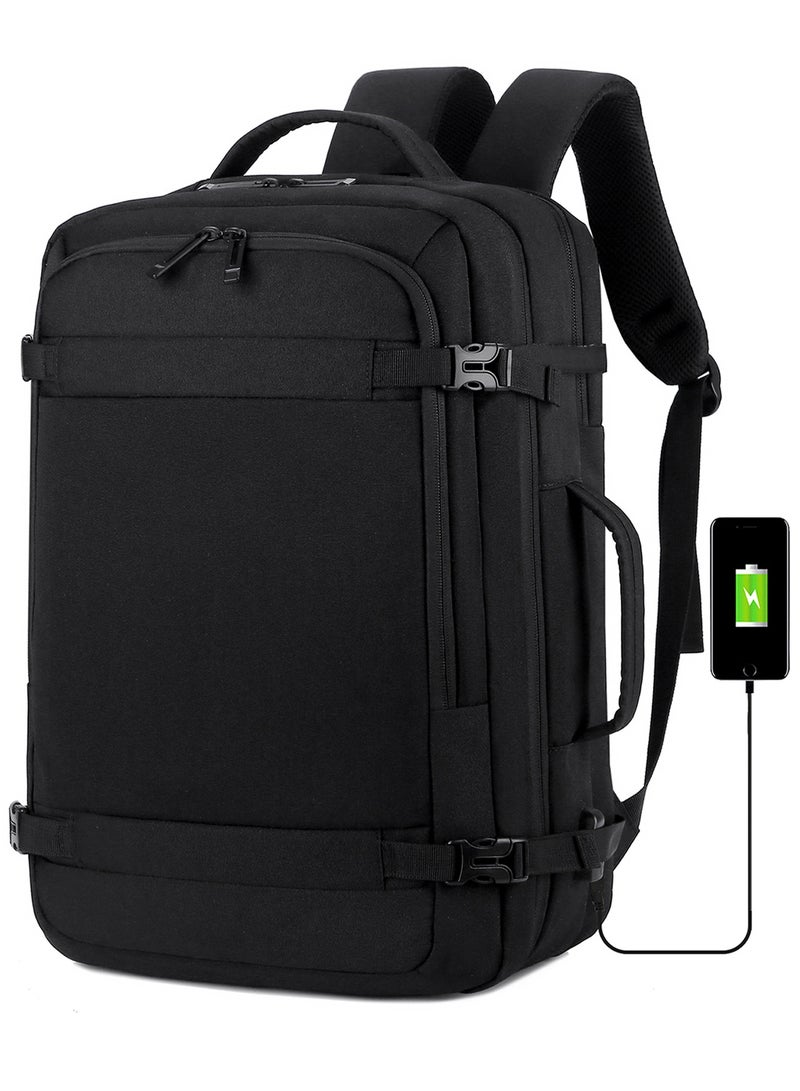 TokFaa Travel Backpack 35L Flight Approved Carry On Backpack for Men Women Large Luggage Backpack 17 Inch Waterproof Laptop Backpack Business School Weekender Overnight Daypack,Black - Image 1