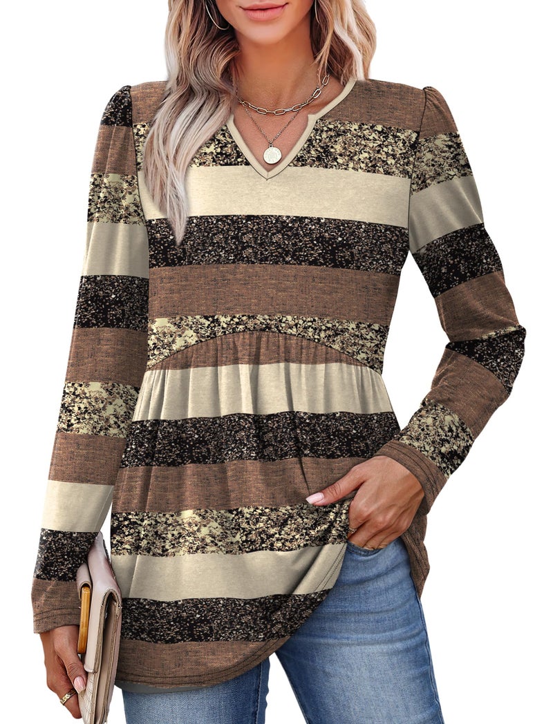 WIHOLL Plus Size Clothes for Women Fall Tops Long Sleeve Shirts Dressy Casual Blouses Chocolate Brown Fall Clothing 3XL - Image 4