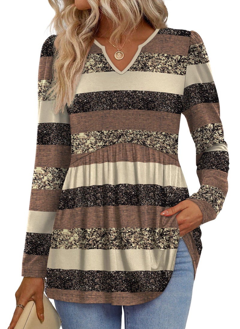 WIHOLL Plus Size Clothes for Women Fall Tops Long Sleeve Shirts Dressy Casual Blouses Chocolate Brown Fall Clothing 3XL - Image 1