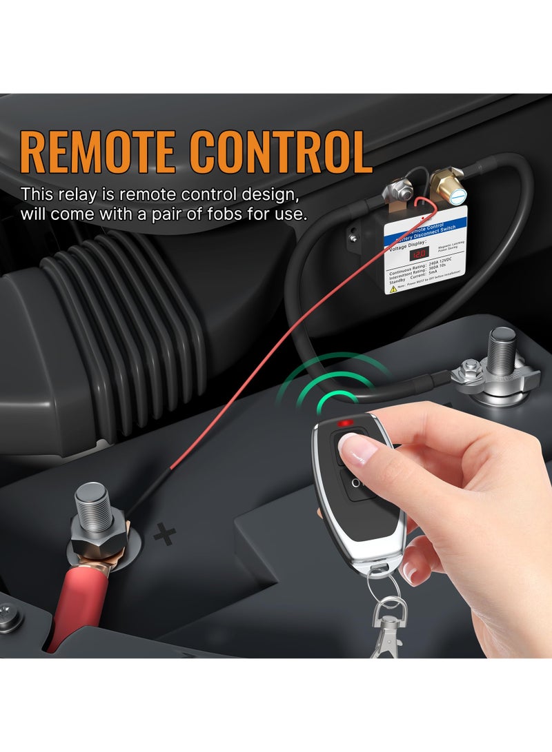 12V 360A Remote Battery Disconnect Switch with LED Voltmeter and Anti-Theft Control, Includes 2 Wireless Fobs for Cars, Trucks and Boats - Image 3