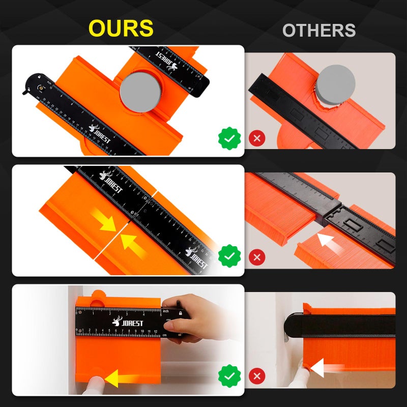 JOREST Connectable Contour Gauge 10+5 Inch with Lock, Profile Tool Scribe, Super Duplicator, Tile Flooring Woodworking, Shape Outline Edge Angle Measuring, Gifts for Father Dad Men Carpenter Handyman - Image 5