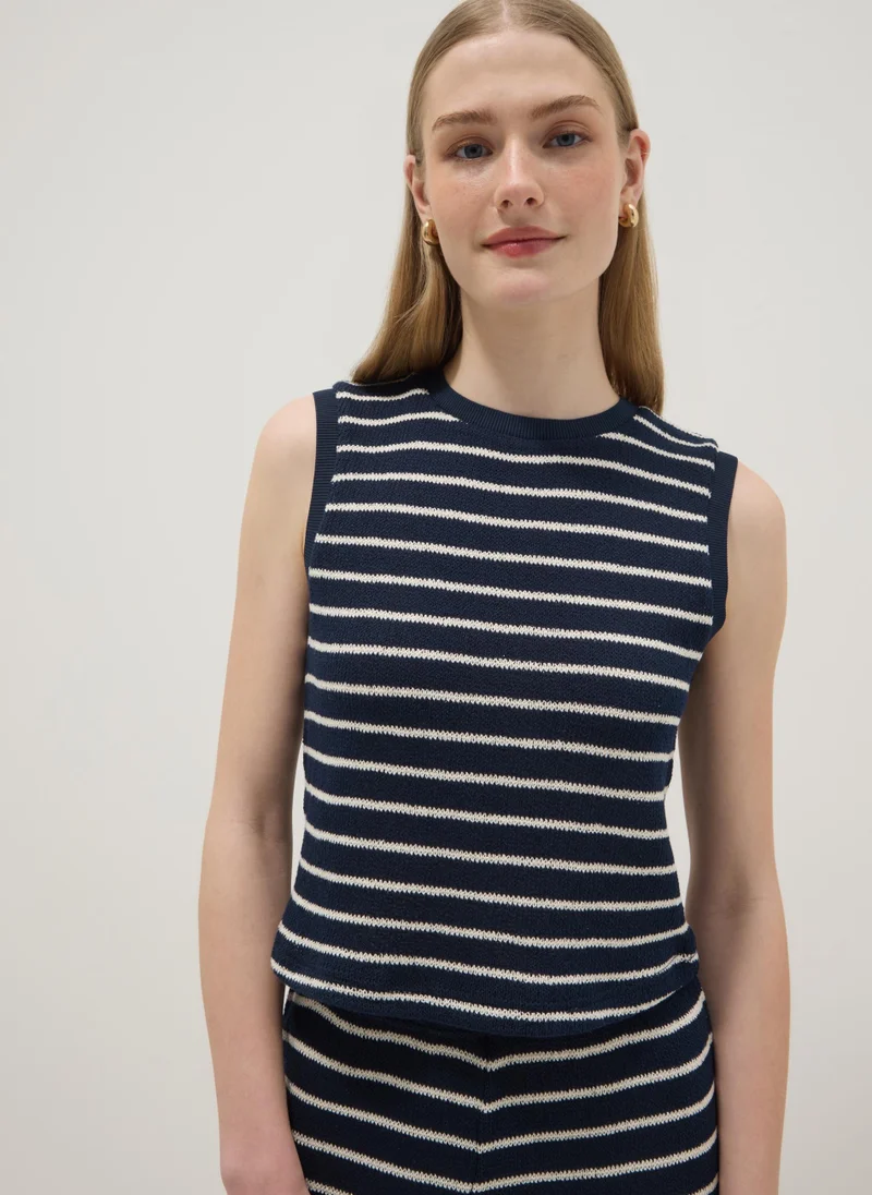 Ovs OVS Regular-Fit Blue And White Striped Cotton-Blend Waistcoat