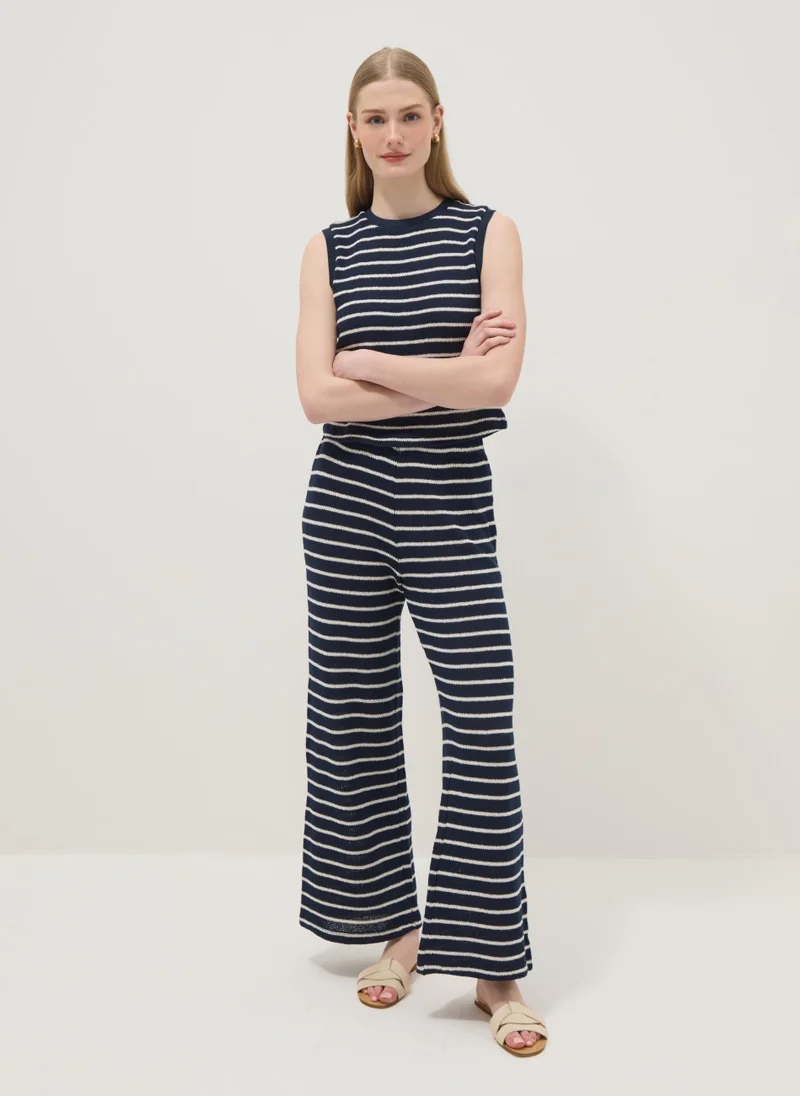 Ovs OVS Regular-Fit Blue And White Striped Cotton-Blend Waistcoat