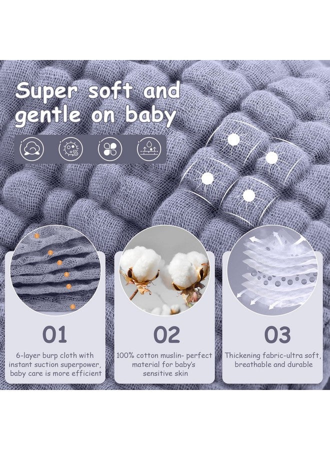 لوكسي مناديل التجشؤ من Looxii مصنوعة من قماش موسلين قطني 100%، مقاس كبير 20×10 بوصة، ناعمة للغاية وعالية الامتصاص، عبوة من 6 قطع من قماش التجشؤ للأطفال للأولاد والبنات (أزرق ضبابي) - Image 3