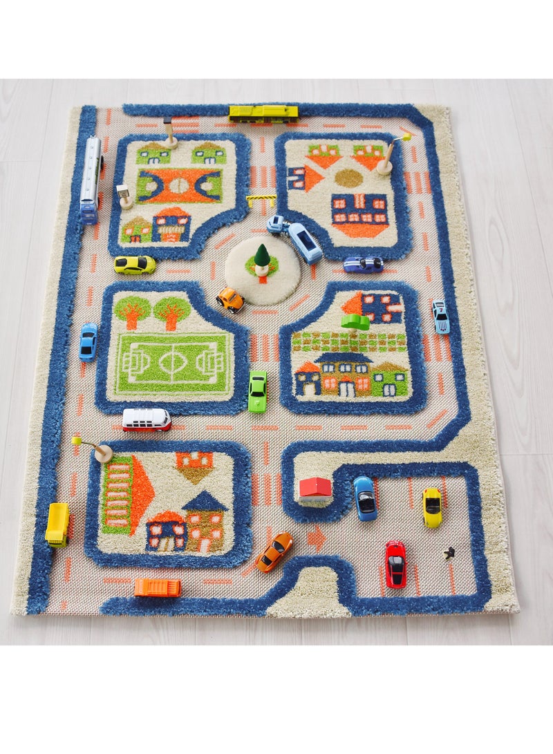 IVI 3D Play Carpet Traffic Design - Small | Blue | Activity Playmat for Kids & Children | Bedroom, Living Room, Nursery Rug | Polypropylene | Foldable | 113 cm x 80 cm - Image 1