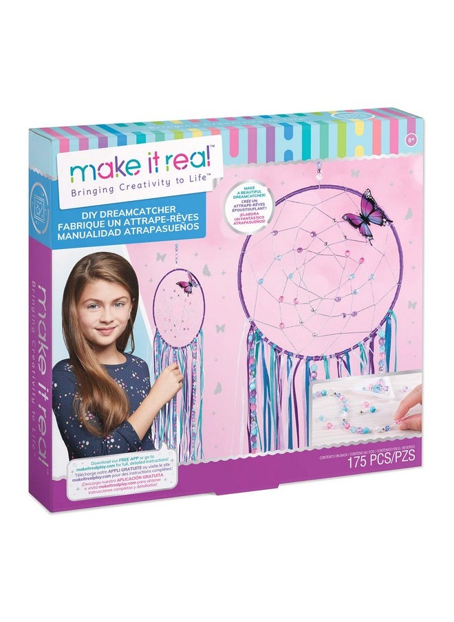 Make It Real Make It Real: DIY Dreamcatcher - Purple Pink Blue Butterfly, 175 Piece All-In-One DIY Kit, Tweens & Girls, Bedroom Décor, Arts & Crafts, Make A Beautiful Hanging Bead Dreamcatcher, Kids Ages 8+  - Image 1